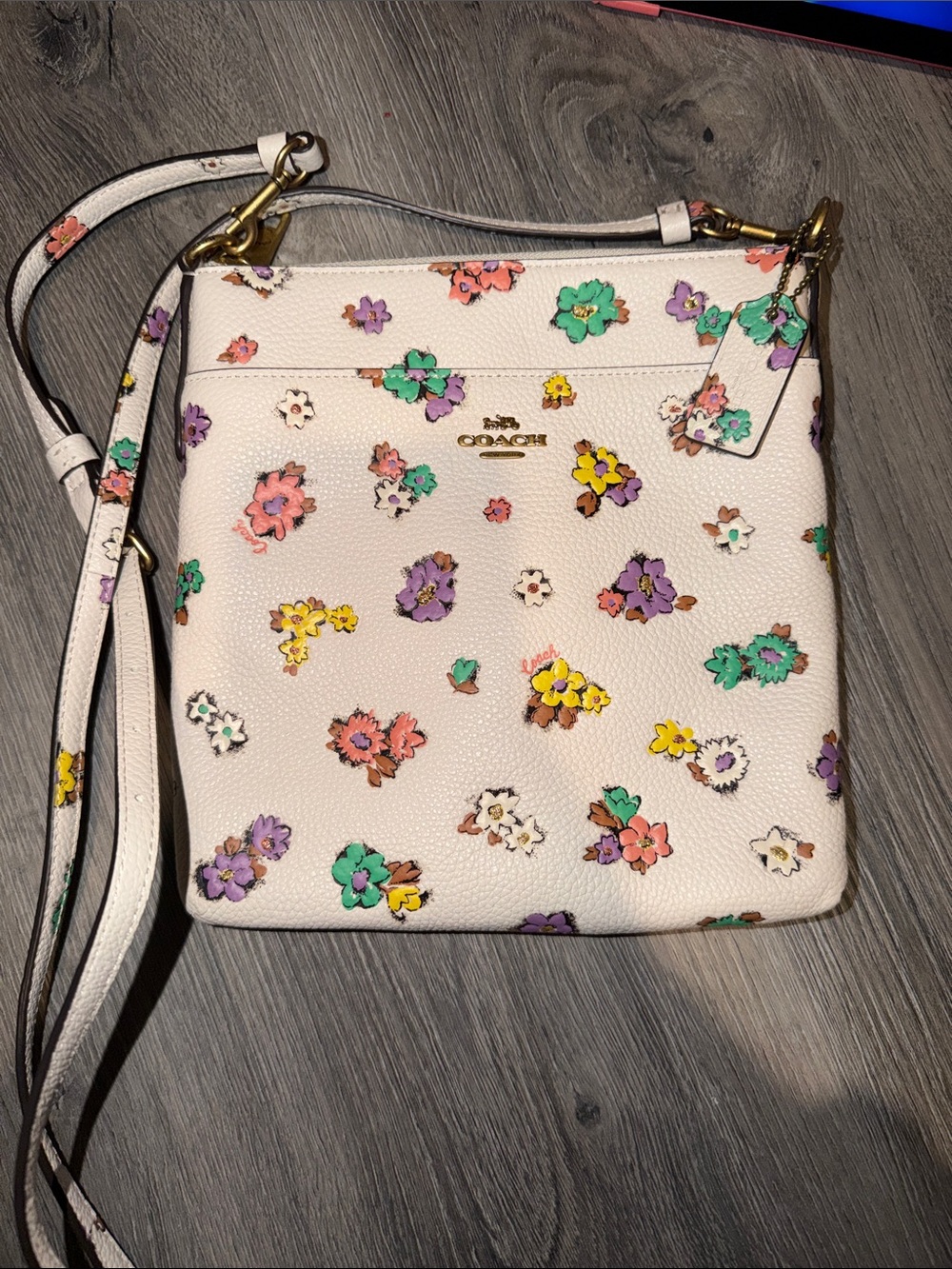 Coach Ivory Floral Crossbody Bag with Gold Hardware